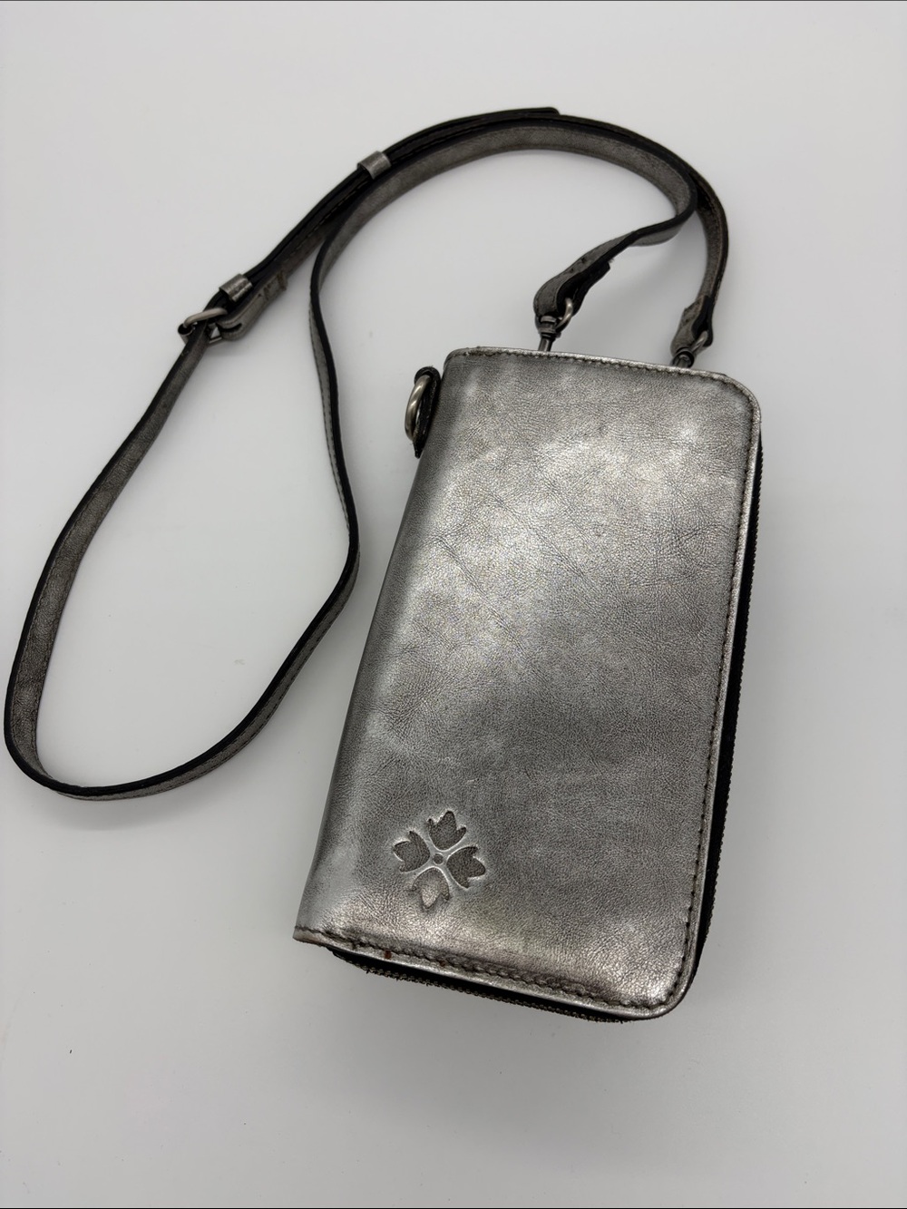 Patricia Nash Metallic Silver Crossbody Wallet Phone Case